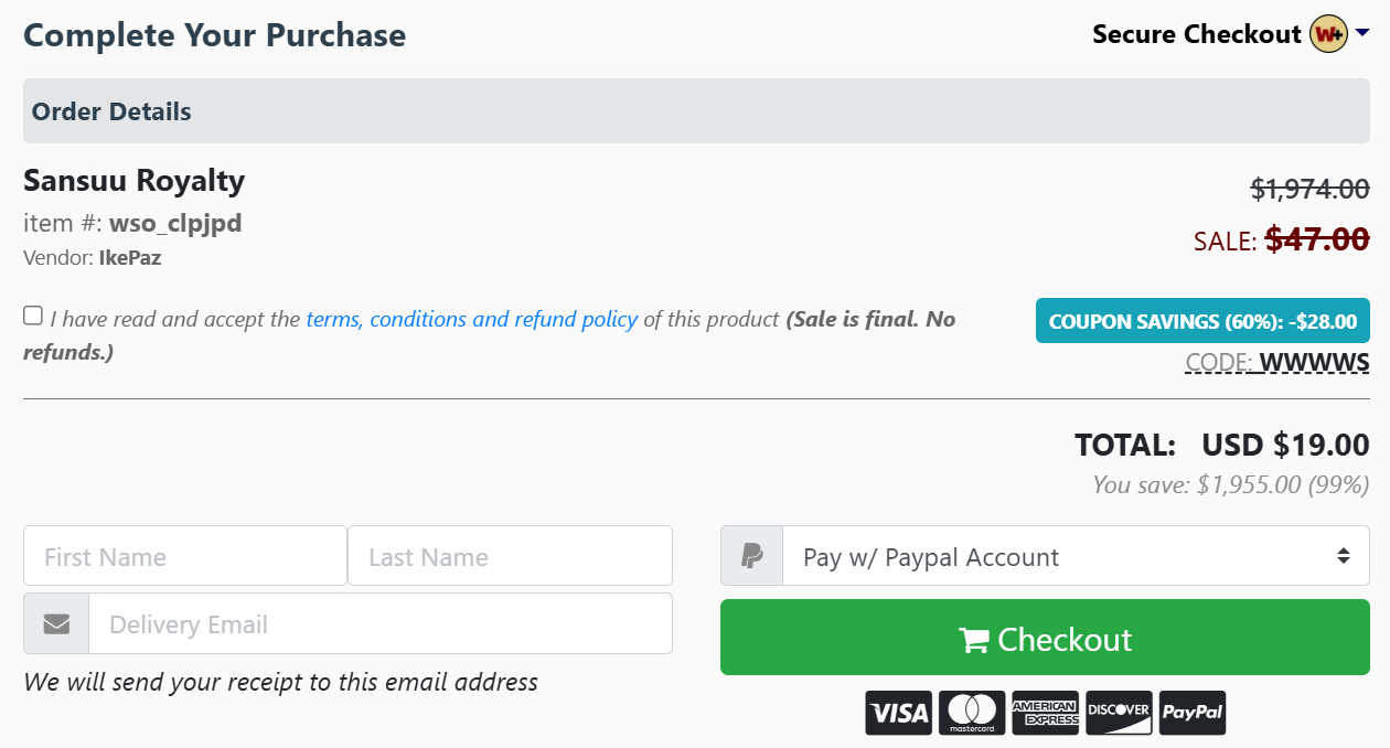 Sansuu Royalty-checkout page